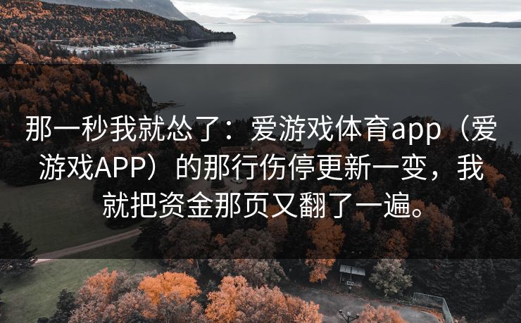 那一秒我就怂了：爱游戏体育app（爱游戏APP）的那行伤停更新一变，我就把资金那页又翻了一遍。