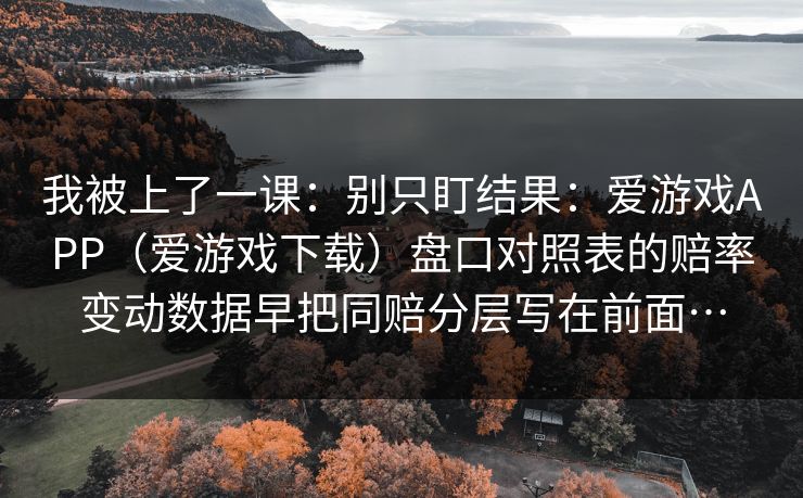 我被上了一课：别只盯结果：爱游戏APP（爱游戏下载）盘口对照表的赔率变动数据早把同赔分层写在前面…