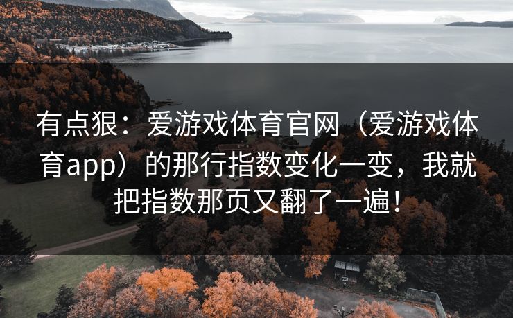 有点狠：爱游戏体育官网（爱游戏体育app）的那行指数变化一变，我就把指数那页又翻了一遍！