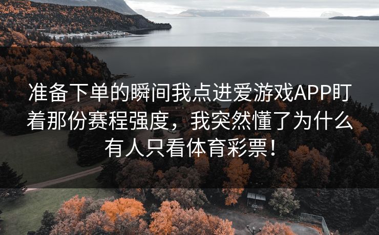 准备下单的瞬间我点进爱游戏APP盯着那份赛程强度，我突然懂了为什么有人只看体育彩票！